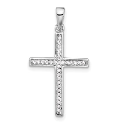 Sterlingsilber Rhodiniert Poliert und Zirkonia Lateinisch Kreuz Anhänger