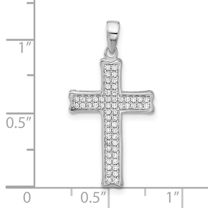 Sterlingsilber Rhodiniert Poliert Zirkonia Pavé Kreuz Anhänger