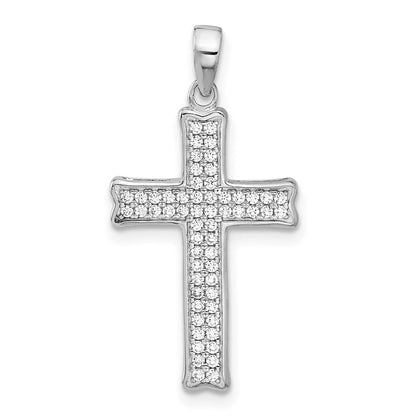 Sterlingsilber Rhodiniert Poliert Zirkonia Pavé Kreuz Anhänger