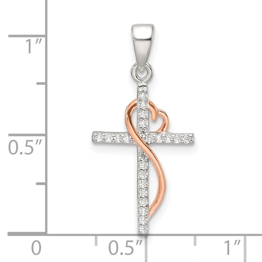 Sterlingsilber Roséfarben Poliert Zirkonia Herz Kreuz Anhänger
