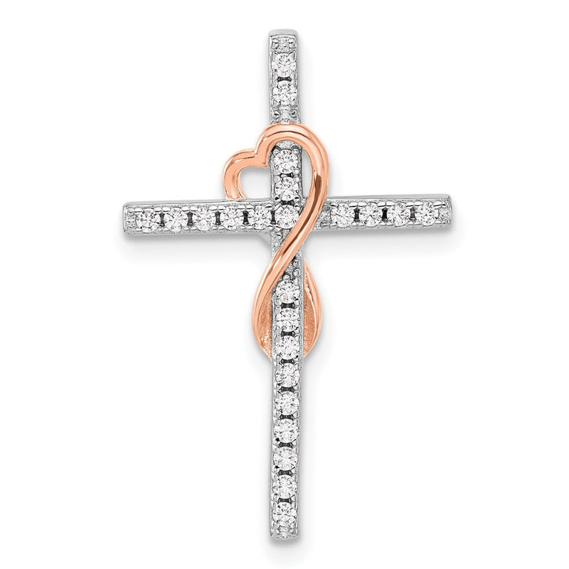 Sterlingsilber Rhodiniert Roséfarben Zirkonia Kreuz/heart Unendlichkeit Kette Anhänger