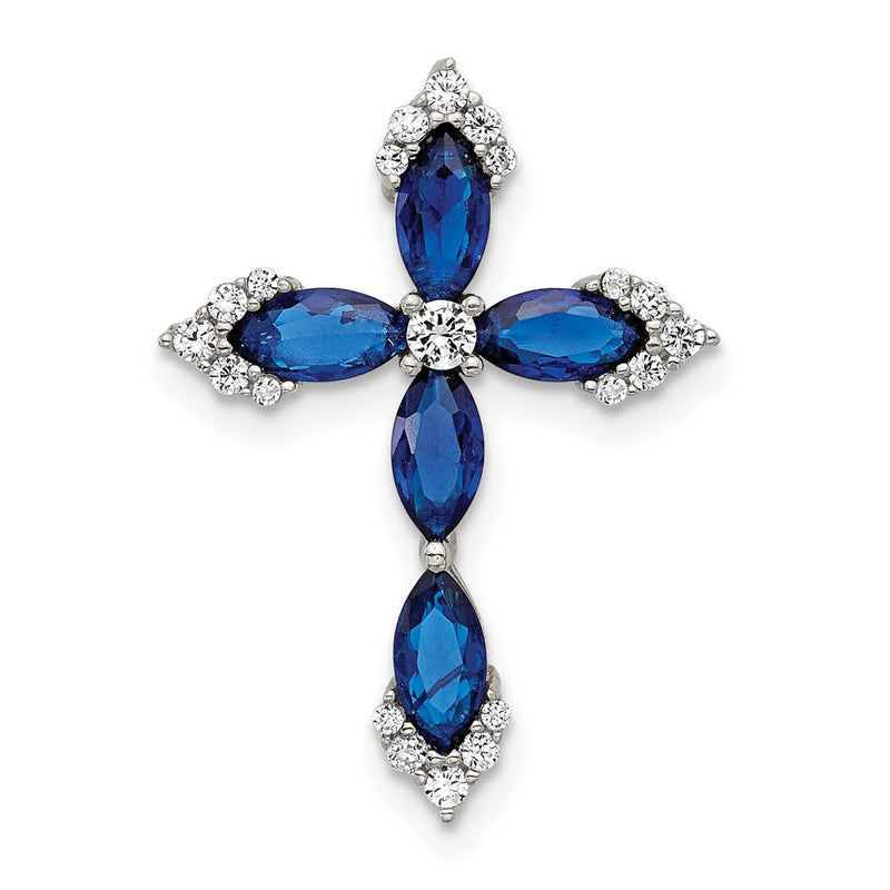 Sterlingsilber Glanz Platin-beschichtet Synthetisch Blau Spinell und Zirkonia Kreuz Kette