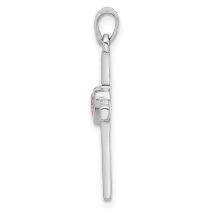 Sterlingsilber Rhodiniert Rosa Herz Zirkonia Kreuz Anhänger