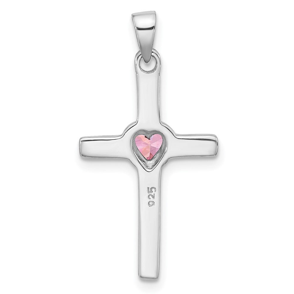 Sterlingsilber Rhodiniert Rosa Herz Zirkonia Kreuz Anhänger