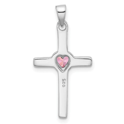 Sterlingsilber Rhodiniert Rosa Herz Zirkonia Kreuz Anhänger