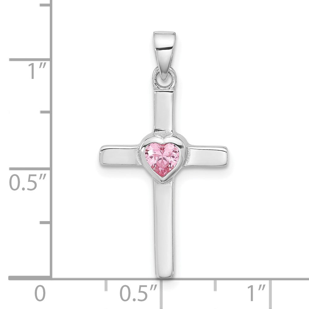 Sterlingsilber Rhodiniert Rosa Herz Zirkonia Kreuz Anhänger