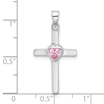 Sterlingsilber Rhodiniert Rosa Herz Zirkonia Kreuz Anhänger