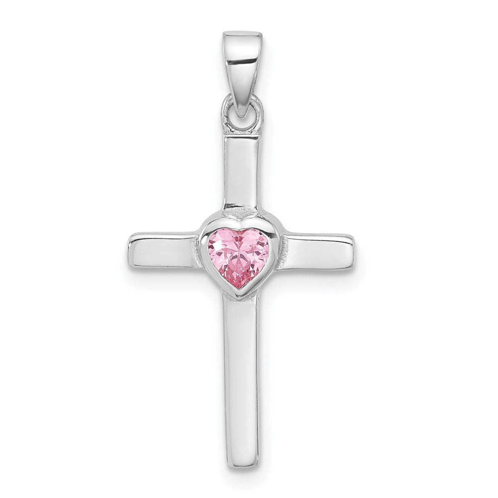 Sterlingsilber Rhodiniert Rosa Herz Zirkonia Kreuz Anhänger
