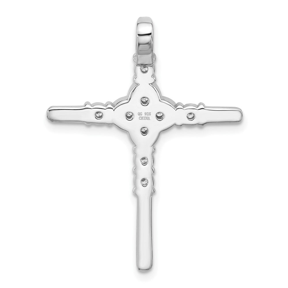 Sterlingsilber Rhodiniert Poliert Blume Zirkonia Kreuz Kette Anhänger