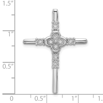 Sterlingsilber Rhodiniert Poliert Blume Zirkonia Kreuz Kette Anhänger