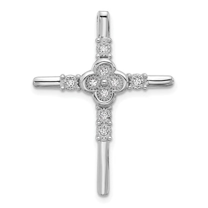 Sterlingsilber Rhodiniert Poliert Blume Zirkonia Kreuz Kette Anhänger