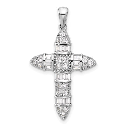 Sterlingsilber Rhodiniert Zirkonia Kreuz Anhänger