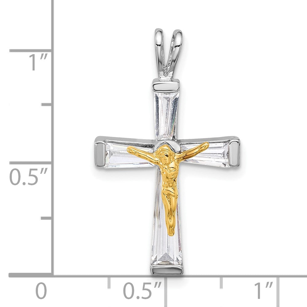 Sterlingsilber Rhodiniert Goldfarben Zirkonia Kruzifix Anhänger