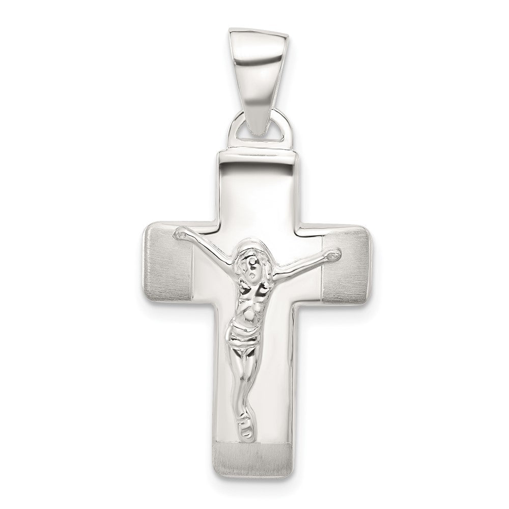Sterlingsilber Satiniert und Poliert Kruzifix Kreuz Anhänger