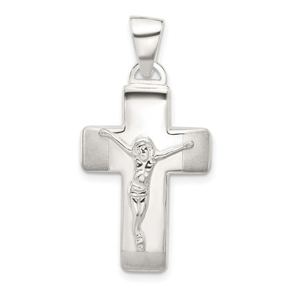Sterlingsilber Satiniert und Poliert Kruzifix Kreuz Anhänger