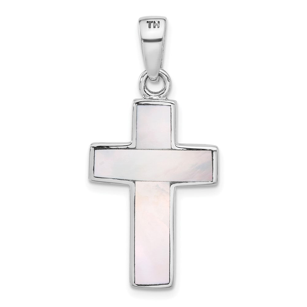 Sterlingsilber Rhodiniert Wendbar Perlmutt Kreuz Anhänger