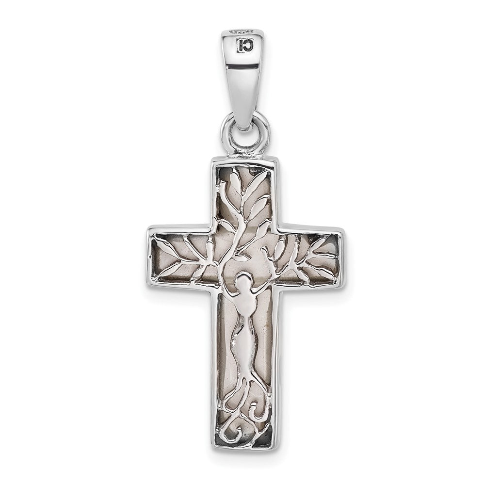 Sterlingsilber Rhodiniert Wendbar Perlmutt Kreuz Anhänger
