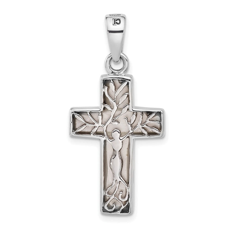 Sterlingsilber Rhodiniert Wendbar Perlmutt Kreuz Anhänger