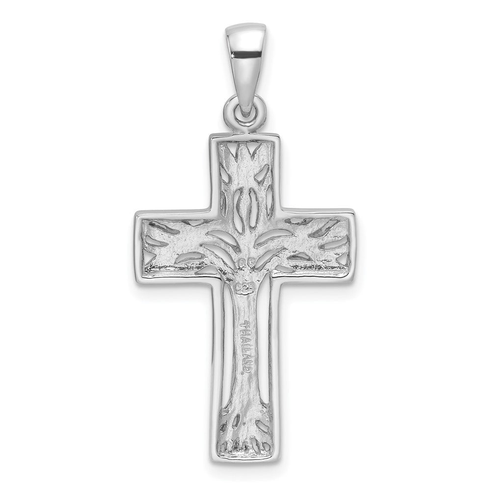 Sterlingsilber Rhodiniert Poliert Kreuz mit Baum Anhänger