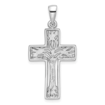 Sterlingsilber Rhodiniert Poliert Kreuz mit Baum Anhänger