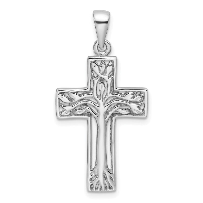 Sterlingsilber Rhodiniert Poliert Kreuz mit Baum Anhänger
