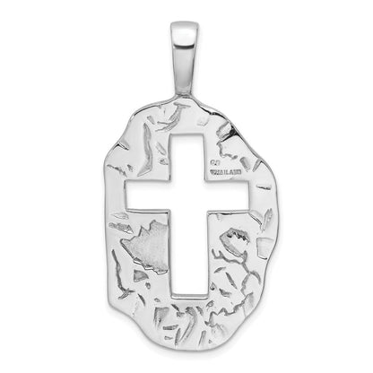 Sterlingsilber Rhodiniert Ausgeschnitten Kreuz Wendbar Anhänger