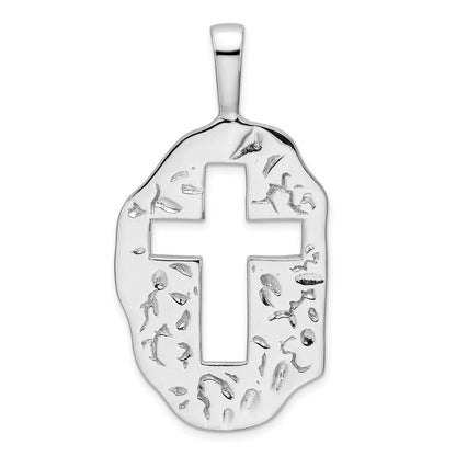 Sterlingsilber Rhodiniert Ausgeschnitten Kreuz Wendbar Anhänger