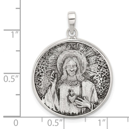 Sterlingsilber Oxidiert Heilig Herz Of Jesus Wendbar Medaille Anhänger