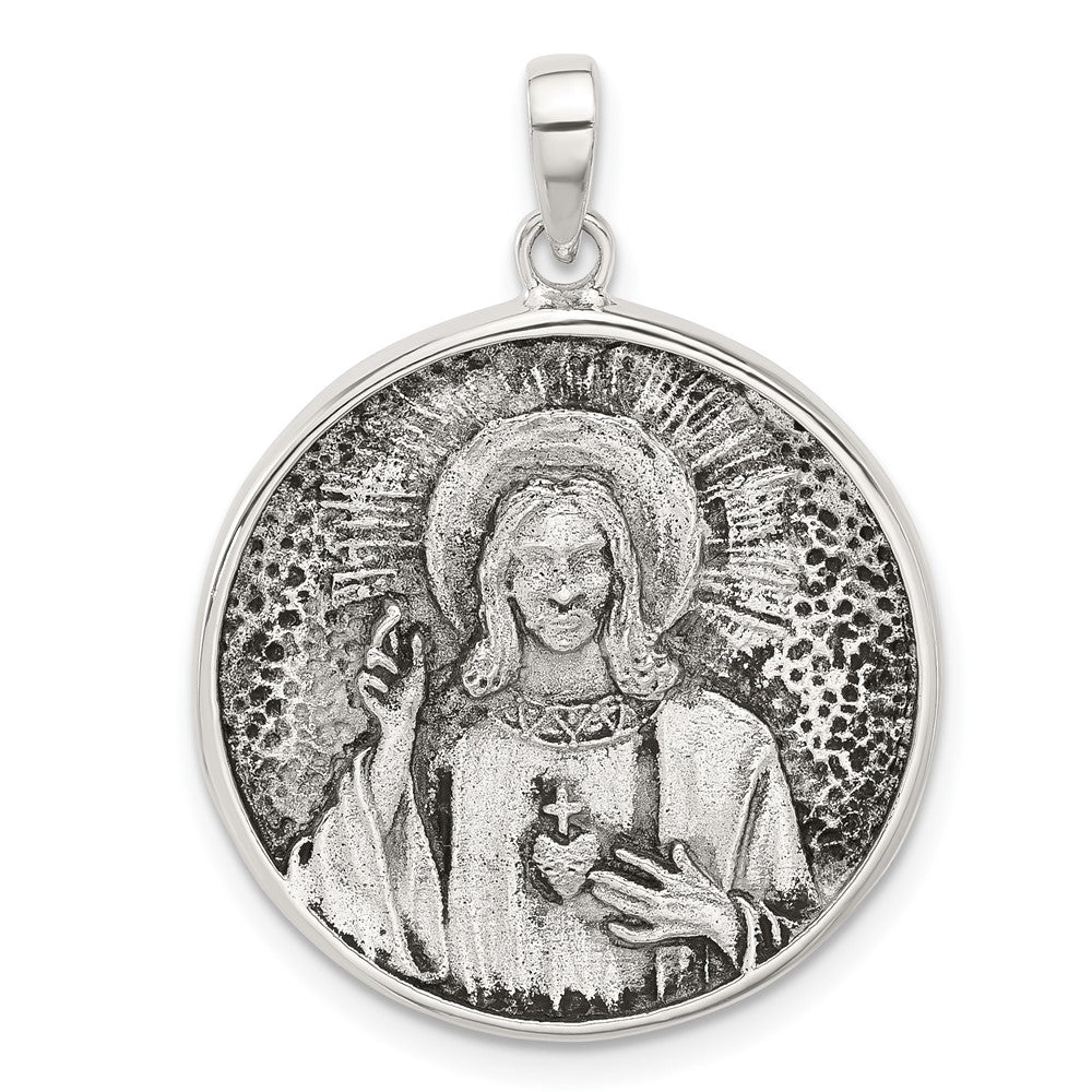 Sterlingsilber Oxidiert Heilig Herz Of Jesus Wendbar Medaille Anhänger