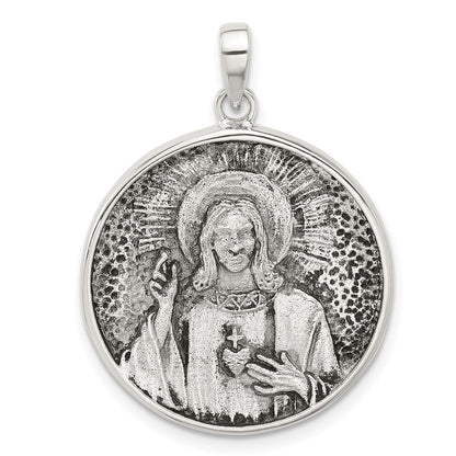 Sterlingsilber Oxidiert Heilig Herz Of Jesus Wendbar Medaille Anhänger