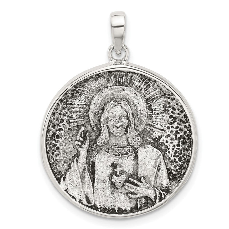 Sterlingsilber Oxidiert Heilig Herz Of Jesus Wendbar Medaille Anhänger