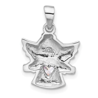 Sterlingsilber Rhodiniert Herz Zirkonia Engel Anhänger
