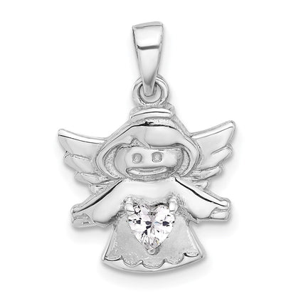 Sterlingsilber Rhodiniert Herz Zirkonia Engel Anhänger