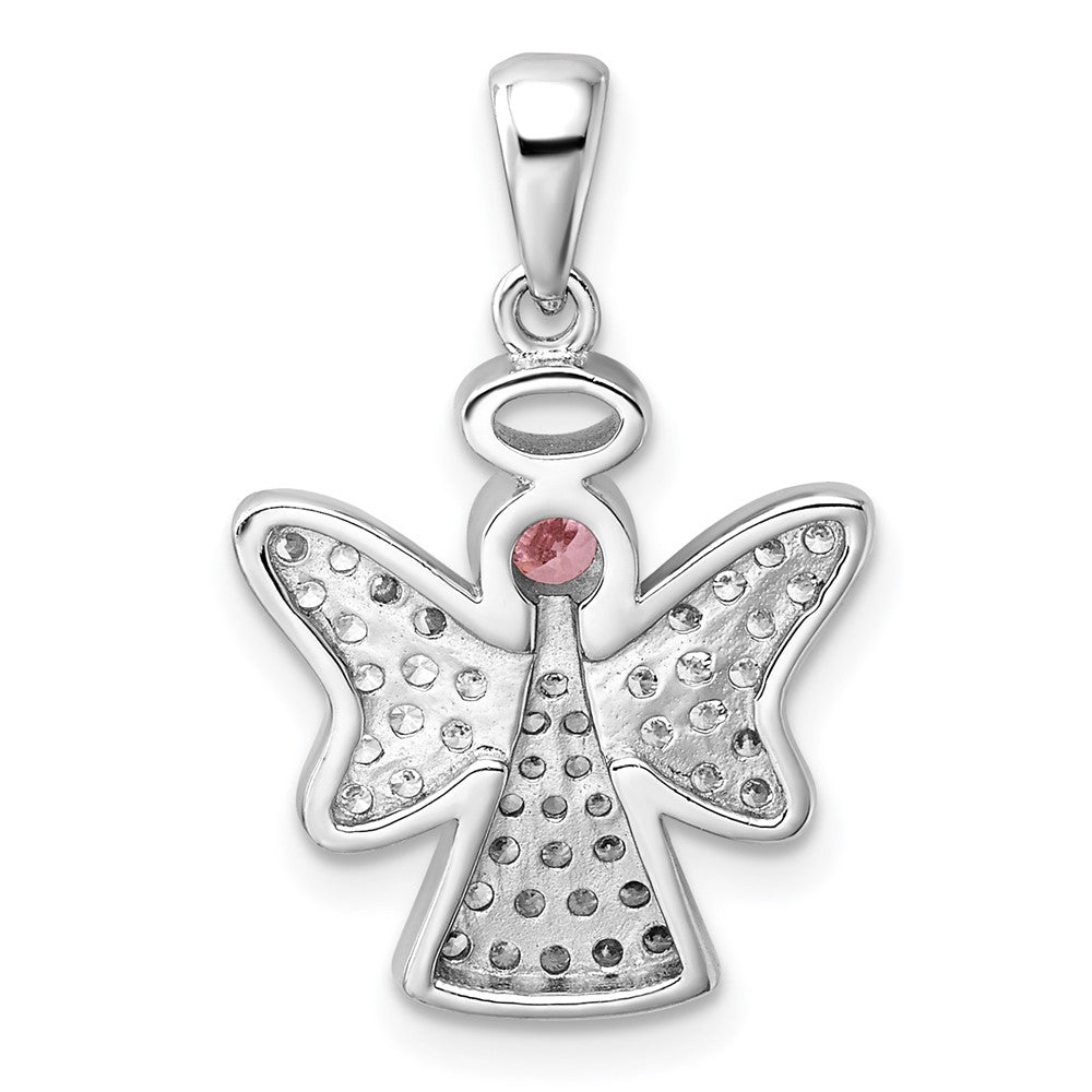 Sterlingsilber Rhodiniert Rosa und Klar Zirkonia Engel Anhänger