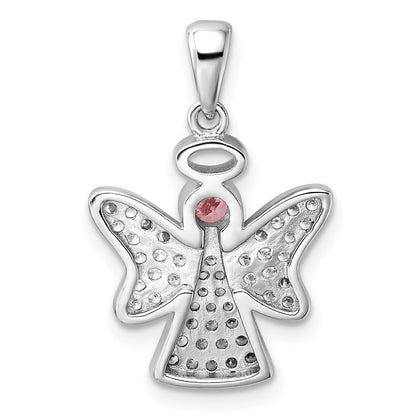 Sterlingsilber Rhodiniert Rosa und Klar Zirkonia Engel Anhänger