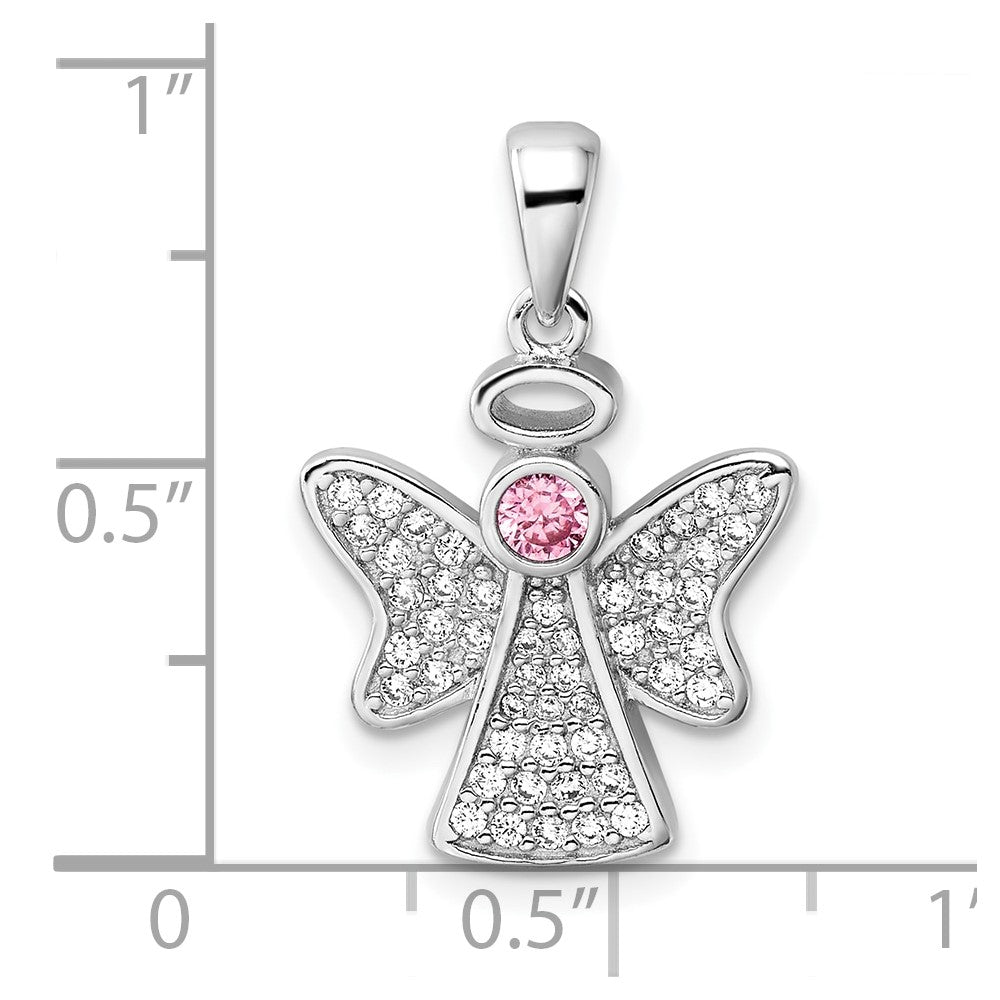 Sterlingsilber Rhodiniert Rosa und Klar Zirkonia Engel Anhänger