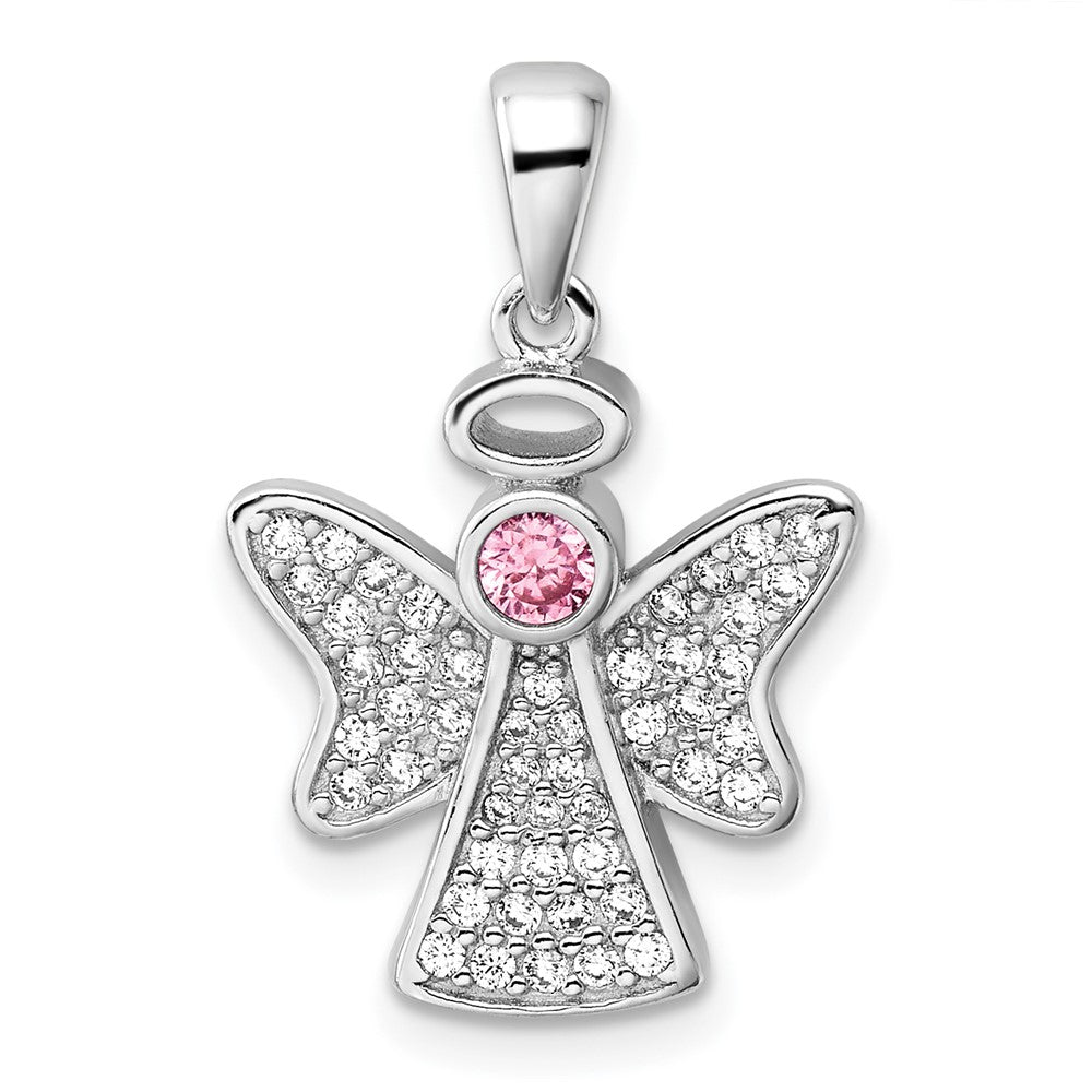 Sterlingsilber Rhodiniert Rosa und Klar Zirkonia Engel Anhänger