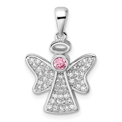 Sterlingsilber Rhodiniert Rosa und Klar Zirkonia Engel Anhänger