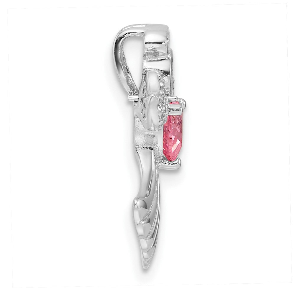 Sterlingsilber Rhodiniert Rosa und Klar Zirkonia Engel Kette Anhänger