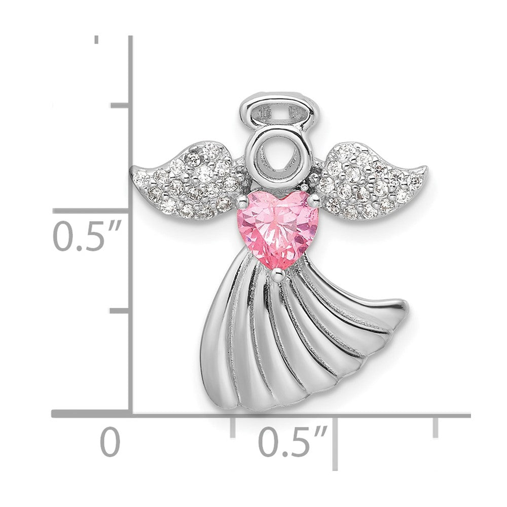 Sterlingsilber Rhodiniert Rosa und Klar Zirkonia Engel Kette Anhänger