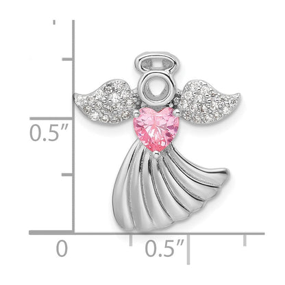 Sterlingsilber Rhodiniert Rosa und Klar Zirkonia Engel Kette Anhänger