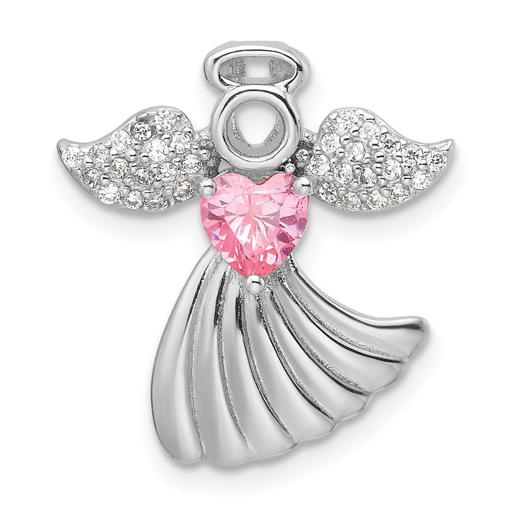 Sterlingsilber Rhodiniert Rosa und Klar Zirkonia Engel Kette Anhänger