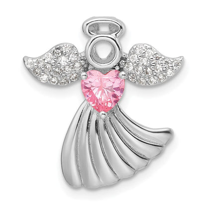 Sterlingsilber Rhodiniert Rosa und Klar Zirkonia Engel Kette Anhänger
