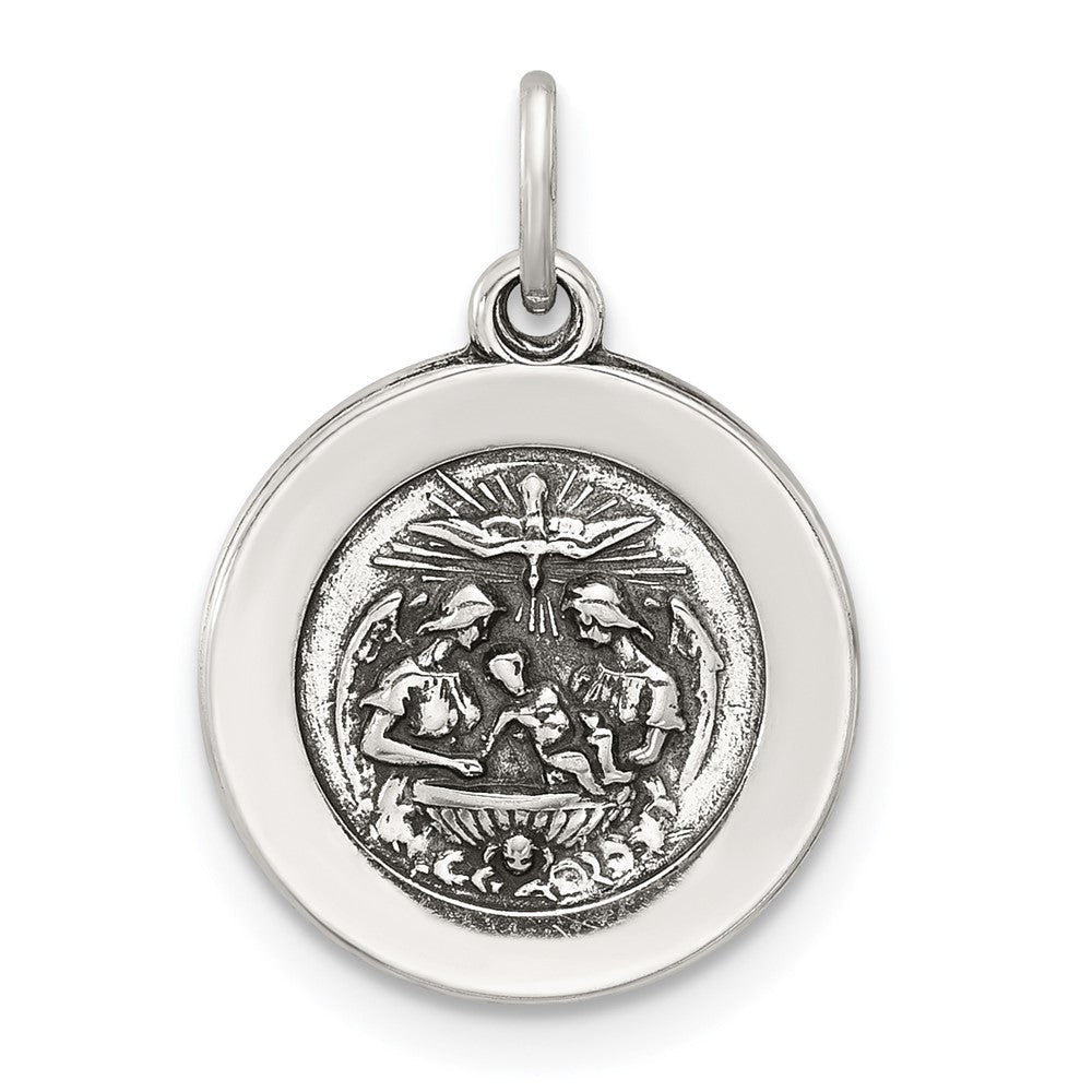 Sterlingsilber Antikisiert Massiv Taufe Medaille