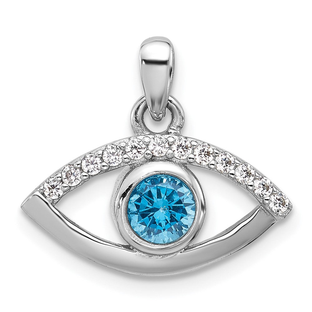 Sterlingsilber Rhodiniert Blau Zircon und Zirkonia Böse Auge Anhänger