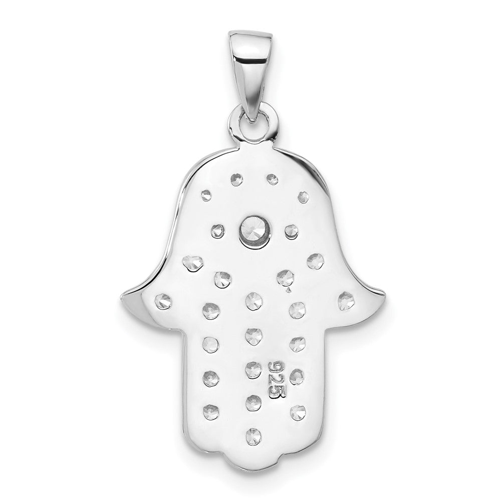 Sterlingsilber Rhodiniert Blau und Weiß Zirkonia Hamsa Auge Anhänger