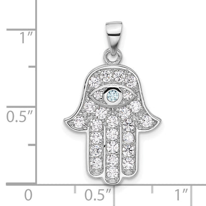 Sterlingsilber Rhodiniert Blau und Weiß Zirkonia Hamsa Auge Anhänger