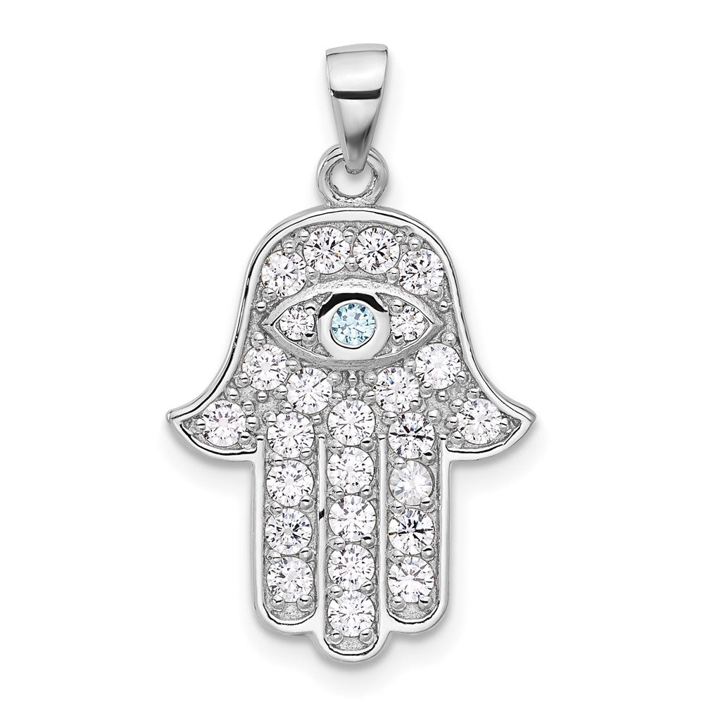 Sterlingsilber Rhodiniert Blau und Weiß Zirkonia Hamsa Auge Anhänger