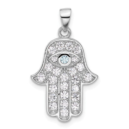 Sterlingsilber Rhodiniert Blau und Weiß Zirkonia Hamsa Auge Anhänger