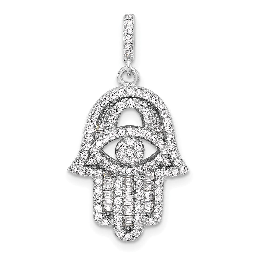 Sterlingsilber Rhodiniert Zirkonia Böse Auge Hamsa Anhänger